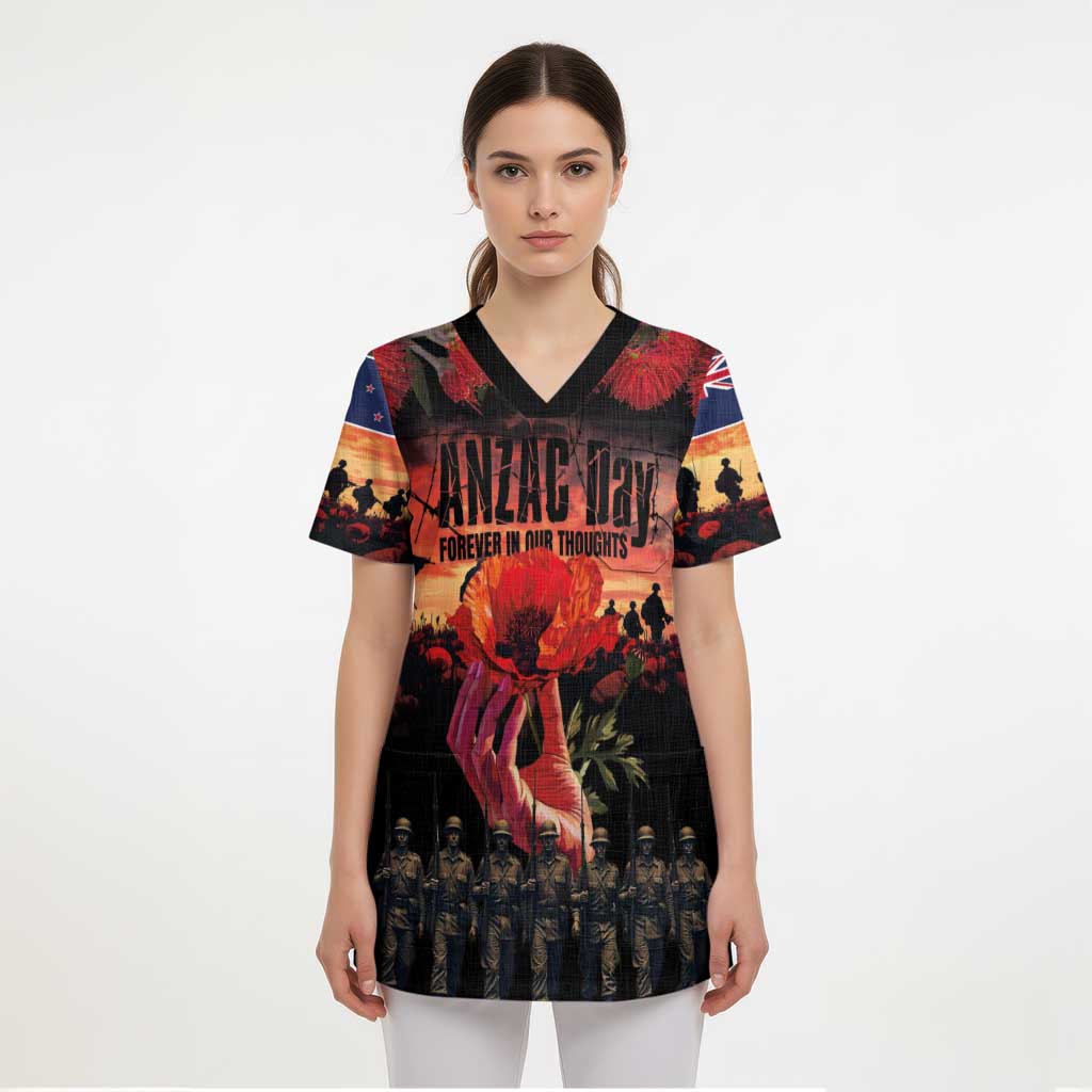 New Zealand ANZAC Day Scrub Top Forever in My Thoughts - Polynesian Pride