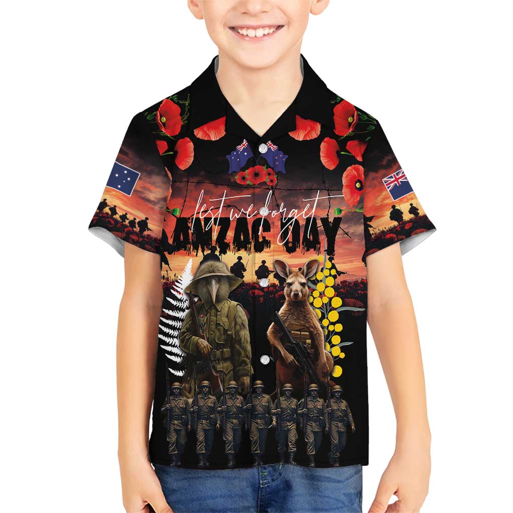Australia and New Zealand ANZAC Day Family Matching Off Shoulder Short Dress and Hawaiian Shirt Kangaroo and Kiwi Bird Soldier - Forever in My Thoughts