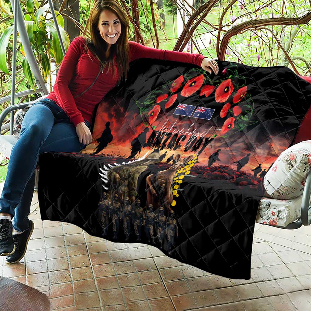 Australia and New Zealand ANZAC Day Quilt Kangaroo and Kiwi Bird Soldier - Forever in My Thoughts