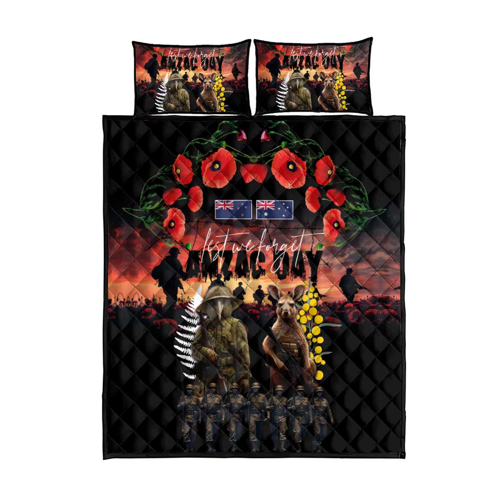 Australia and New Zealand ANZAC Day Quilt Bed Set Kangaroo and Kiwi Bird Soldier - Forever in My Thoughts