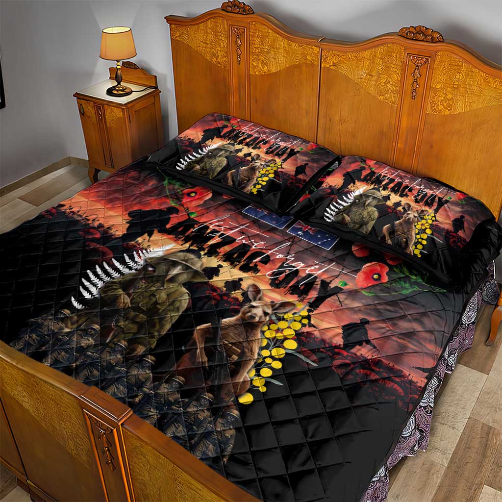 Australia and New Zealand ANZAC Day Quilt Bed Set Kangaroo and Kiwi Bird Soldier - Forever in My Thoughts
