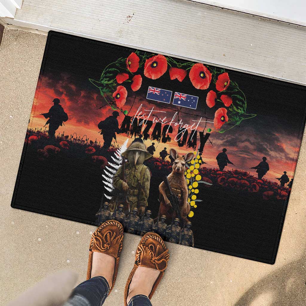 Australia and New Zealand ANZAC Day Rubber Doormat Kangaroo and Kiwi Bird Soldier - Forever in My Thoughts