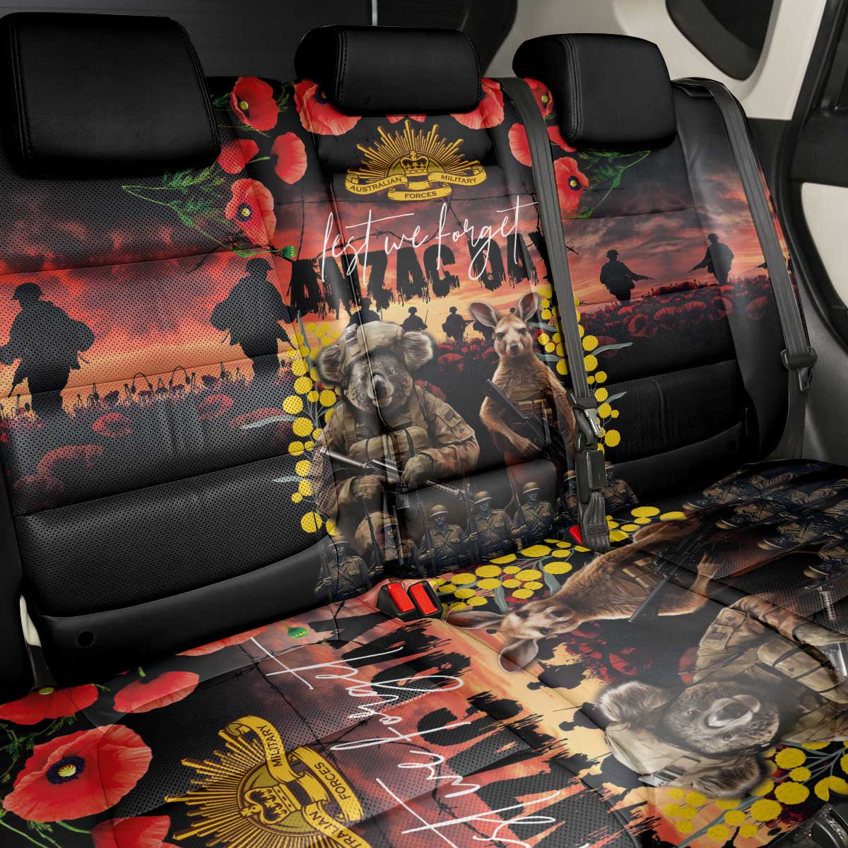 Australia ANZAC Day Back Car Seat Cover Kangaroo and Koala Soldier - Forever in My Thoughts