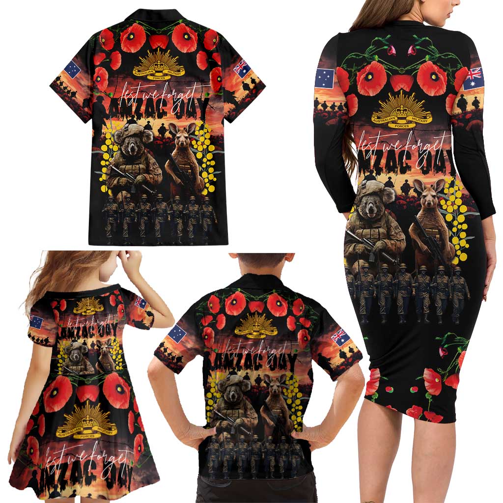 Australia ANZAC Day Family Matching Long Sleeve Bodycon Dress and Hawaiian Shirt Kangaroo and Koala Soldier - Forever in My Thoughts