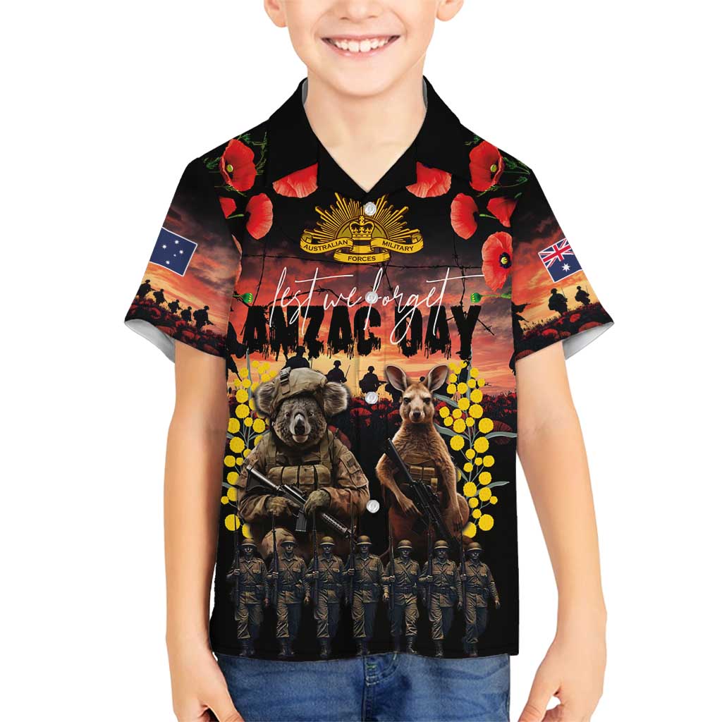 Australia ANZAC Day Family Matching Puletasi and Hawaiian Shirt Kangaroo and Koala Soldier - Forever in My Thoughts