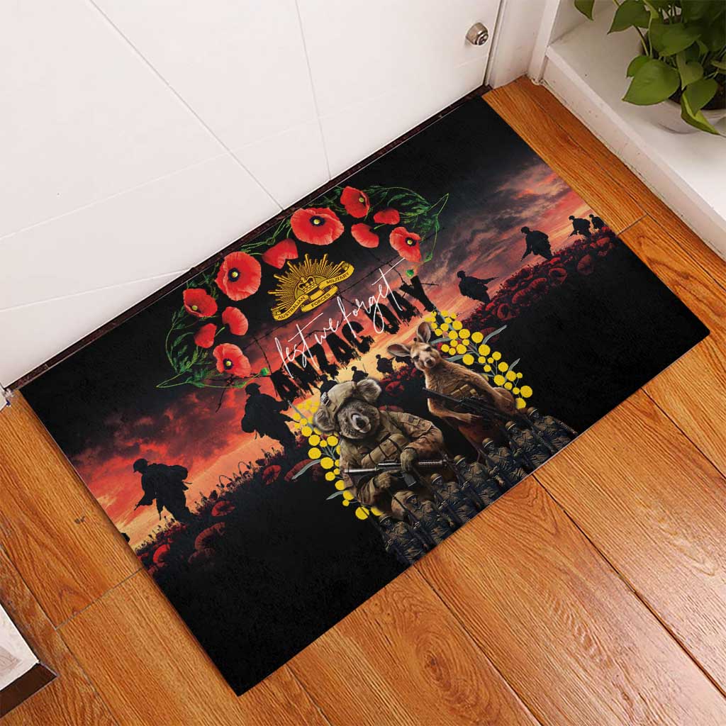 Australia ANZAC Day Rubber Doormat Kangaroo and Koala Soldier - Forever in My Thoughts
