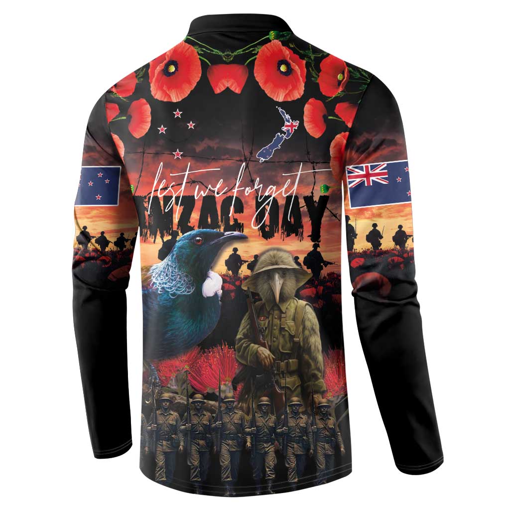 New Zealand ANZAC Day Button Sweatshirt Tui Bird and Kiwi Bird Soldier - Forever in My Thoughts