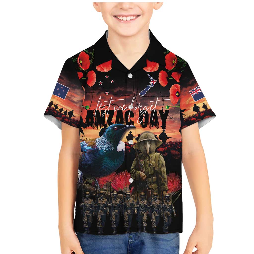 New Zealand ANZAC Day Family Matching Mermaid Dress and Hawaiian Shirt Tui Bird and Kiwi Bird Soldier - Forever in My Thoughts