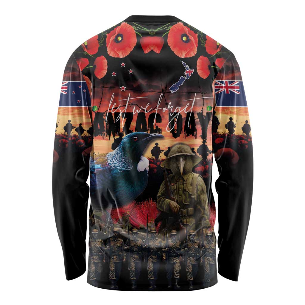 New Zealand ANZAC Day Long Sleeve Shirt Tui Bird and Kiwi Bird Soldier - Forever in My Thoughts