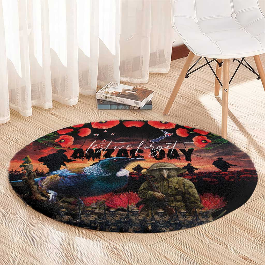 New Zealand ANZAC Day Round Carpet Tui Bird and Kiwi Bird Soldier - Forever in My Thoughts