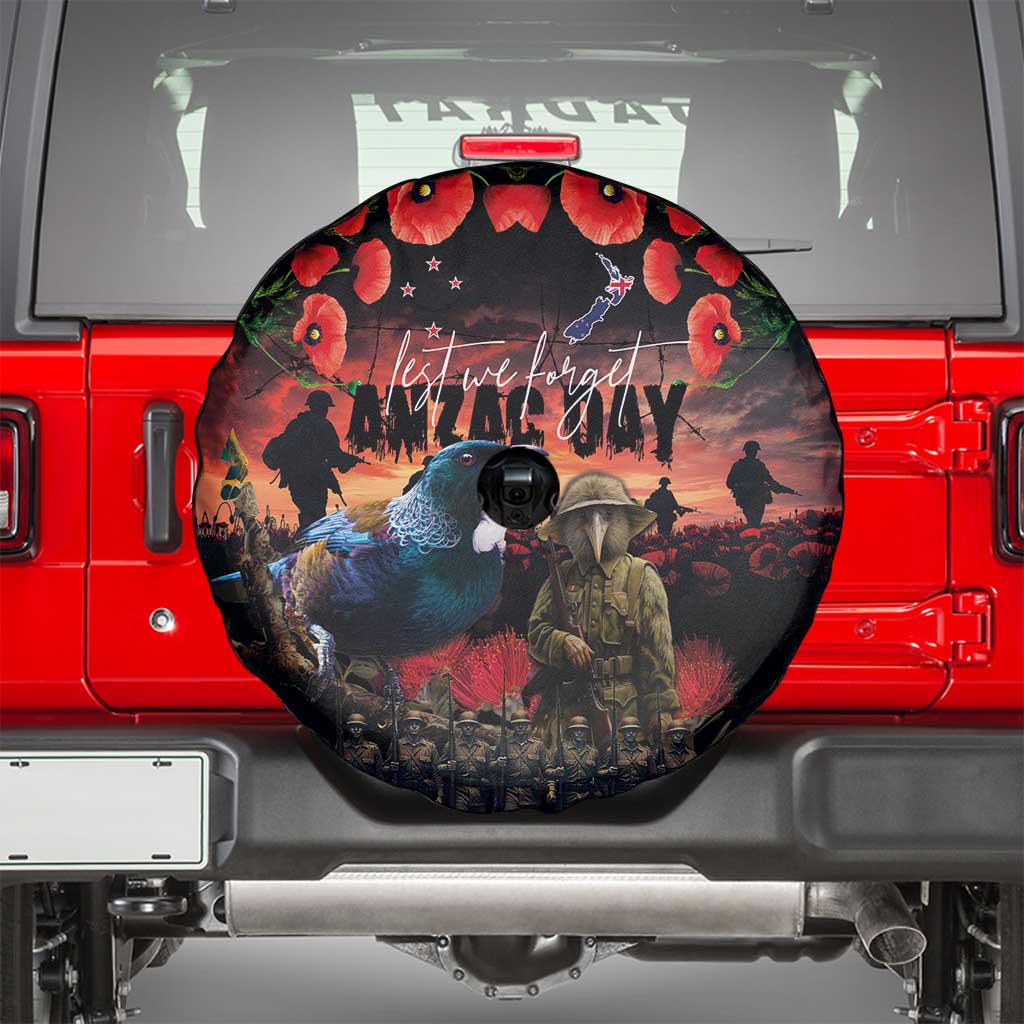 New Zealand ANZAC Day Spare Tire Cover Tui Bird and Kiwi Bird Soldier - Forever in My Thoughts