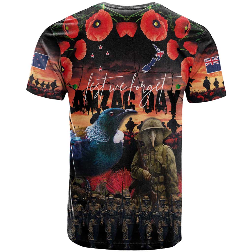 New Zealand ANZAC Day T Shirt Tui Bird and Kiwi Bird Soldier - Forever in My Thoughts