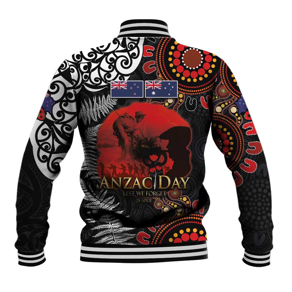 Australia and New Zealand ANZAC Day Baseball Jacket Aboriginal and Maori Art Pattern - Gallipoli Lest We Forget