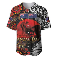 Australia and New Zealand ANZAC Day Baseball Jersey Aboriginal and Maori Art Pattern - Gallipoli Lest We Forget