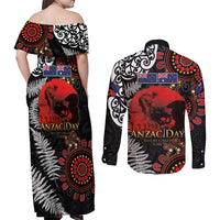 Australia and New Zealand ANZAC Day Couples Matching Off Shoulder Maxi Dress and Long Sleeve Button Shirt Aboriginal and Maori Art Pattern - Gallipoli Lest We Forget