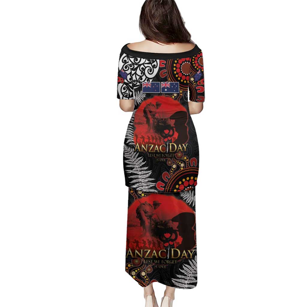 Australia and New Zealand ANZAC Day Family Matching Puletasi and Hawaiian Shirt Aboriginal and Maori Art Pattern - Gallipoli Lest We Forget