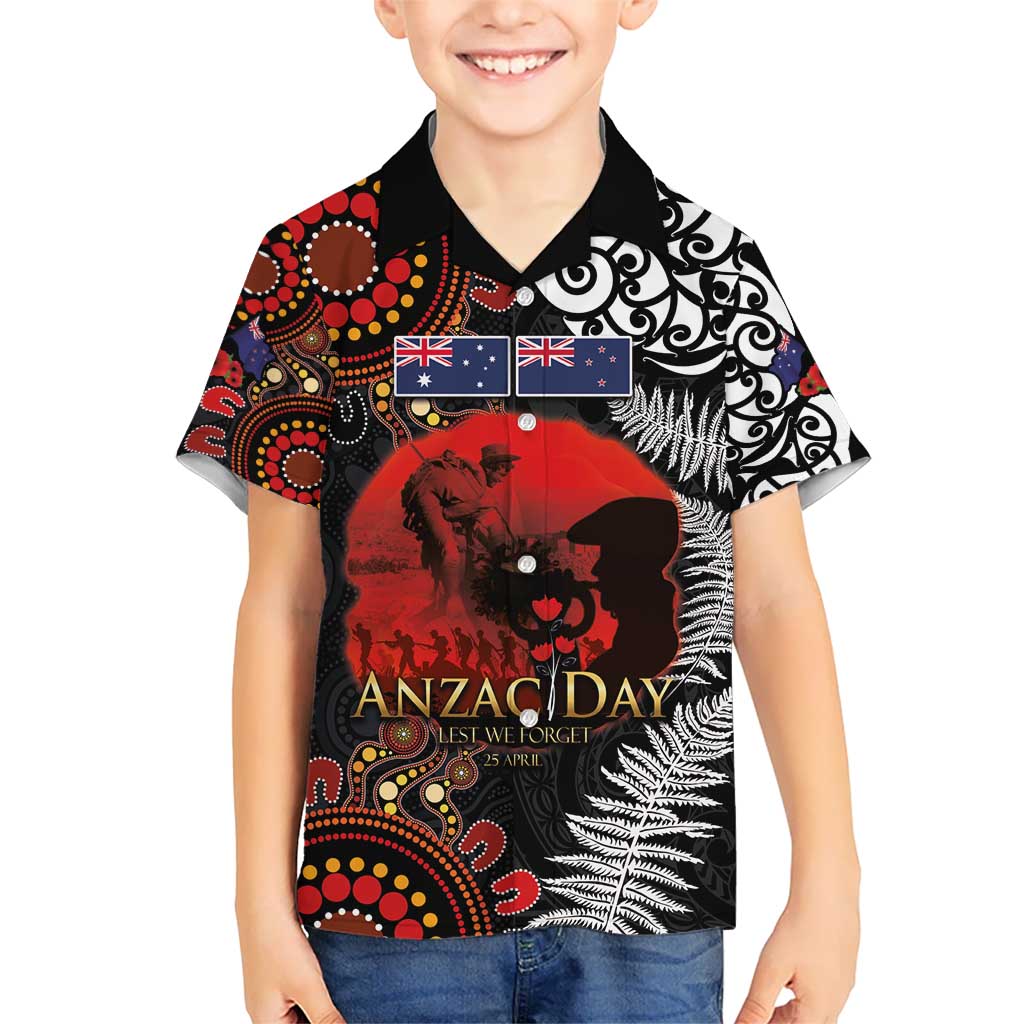 Australia and New Zealand ANZAC Day Hawaiian Shirt Aboriginal and Maori Art Pattern - Gallipoli Lest We Forget