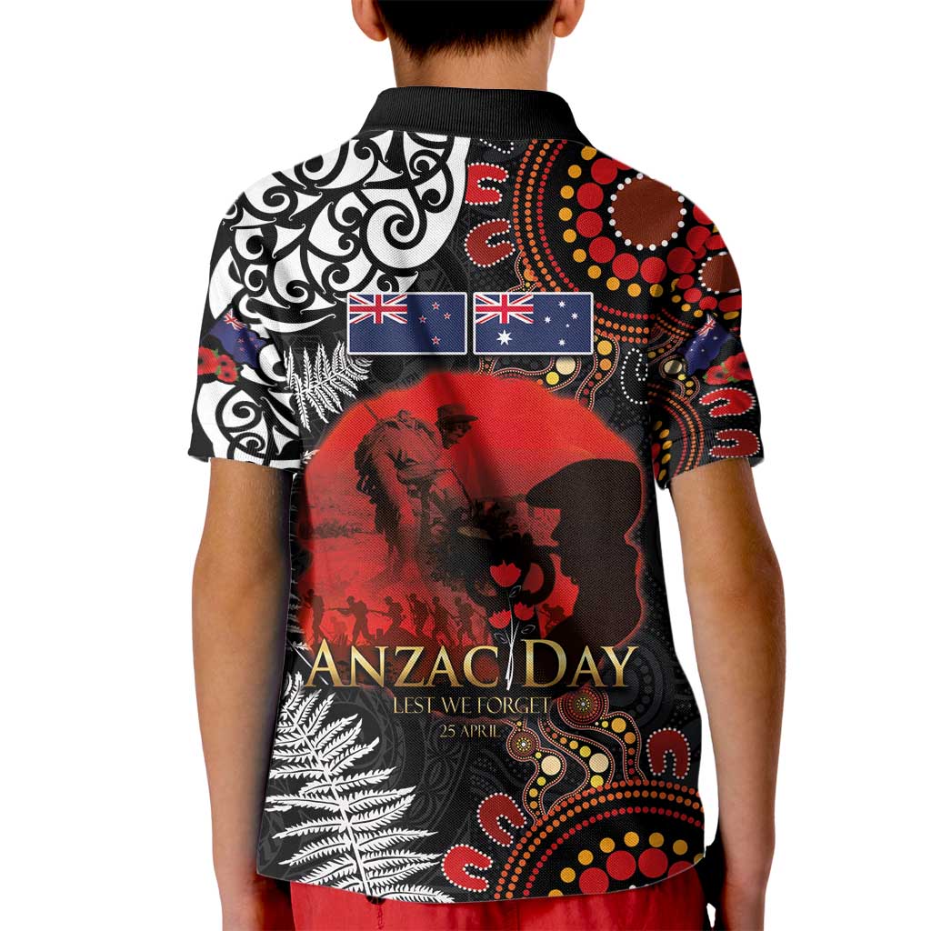 Australia and New Zealand ANZAC Day Kid Polo Shirt Aboriginal and Maori Art Pattern - Gallipoli Lest We Forget
