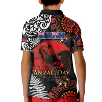 Australia and New Zealand ANZAC Day Kid Polo Shirt Aboriginal and Maori Art Pattern - Gallipoli Lest We Forget