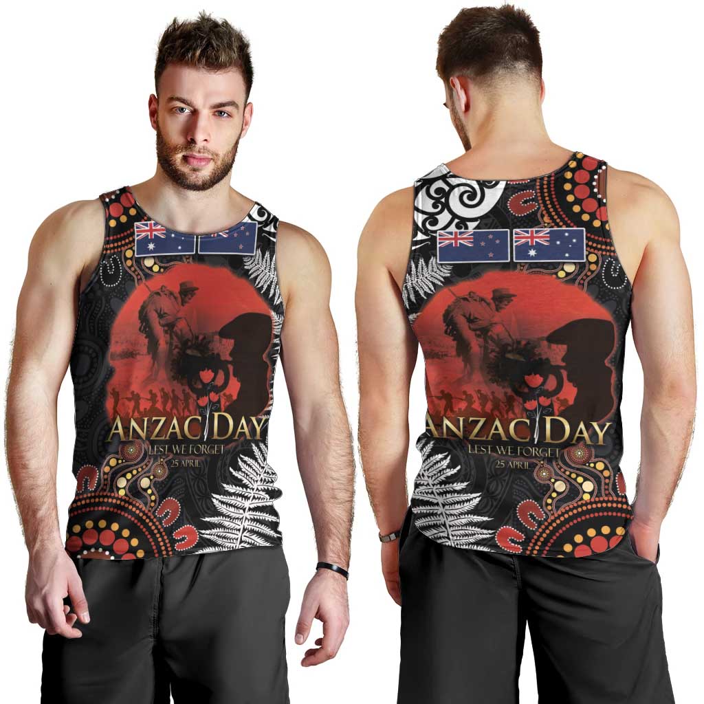 Australia and New Zealand ANZAC Day Men Tank Top Aboriginal and Maori Art Pattern - Gallipoli Lest We Forget