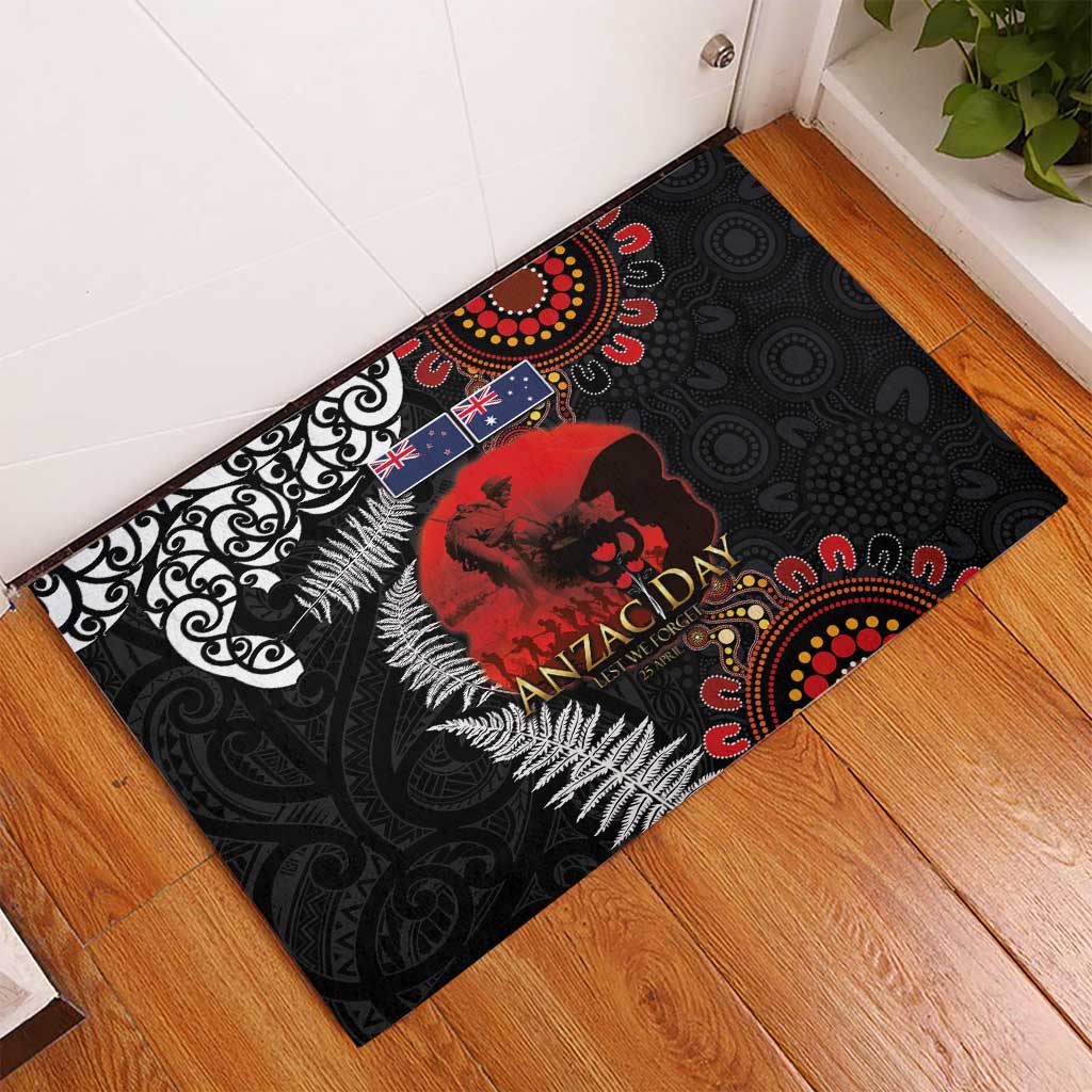 Australia and New Zealand ANZAC Day Rubber Doormat Aboriginal and Maori Art Pattern - Gallipoli Lest We Forget