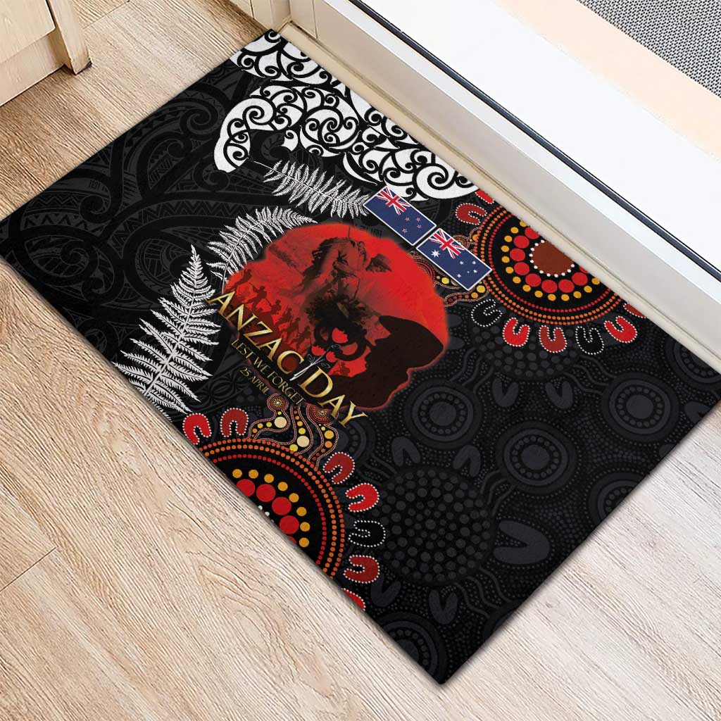 Australia and New Zealand ANZAC Day Rubber Doormat Aboriginal and Maori Art Pattern - Gallipoli Lest We Forget