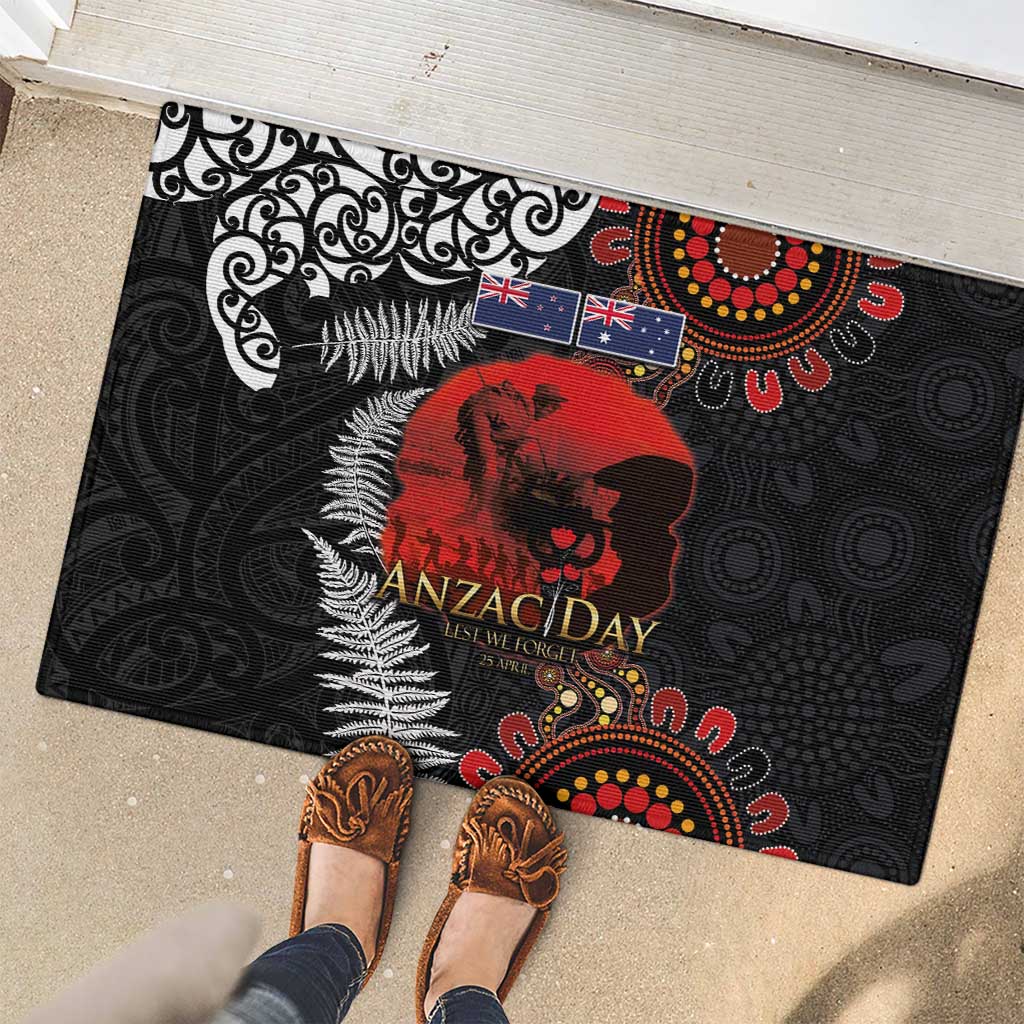 Australia and New Zealand ANZAC Day Rubber Doormat Aboriginal and Maori Art Pattern - Gallipoli Lest We Forget
