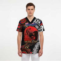 Australia and New Zealand ANZAC Day Scrub Top Aboriginal and Maori Art Pattern - Gallipoli Lest We Forget - Polynesian Pride