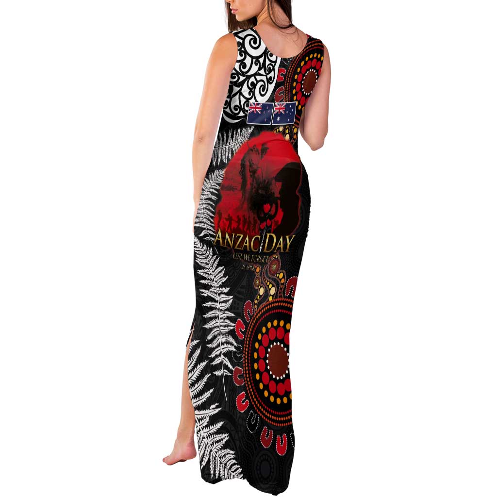 Australia and New Zealand ANZAC Day Tank Maxi Dress Aboriginal and Maori Art Pattern - Gallipoli Lest We Forget
