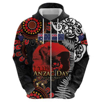 Australia and New Zealand ANZAC Day Zip Hoodie Aboriginal and Maori Art Pattern - Gallipoli Lest We Forget