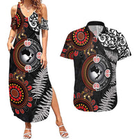 Australia and New Zealand Together Couples Matching Summer Maxi Dress and Hawaiian Shirt Aboriginal and Maori Art Tattoo