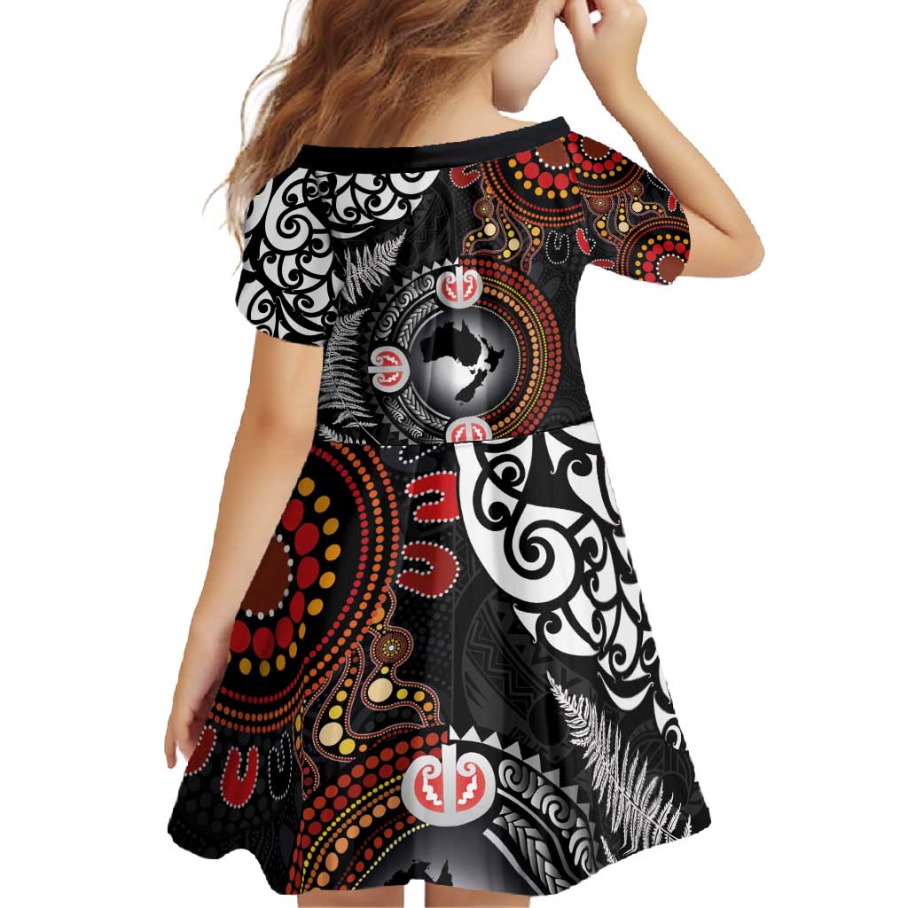 Australia and New Zealand Together Family Matching Mermaid Dress and Hawaiian Shirt Aboriginal and Maori Art Tattoo