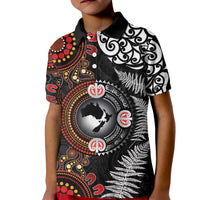 Australia and New Zealand Together Kid Polo Shirt Aboriginal and Maori Art Tattoo