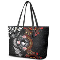 Australia and New Zealand Together Leather Tote Bag Aboriginal and Maori Art Tattoo