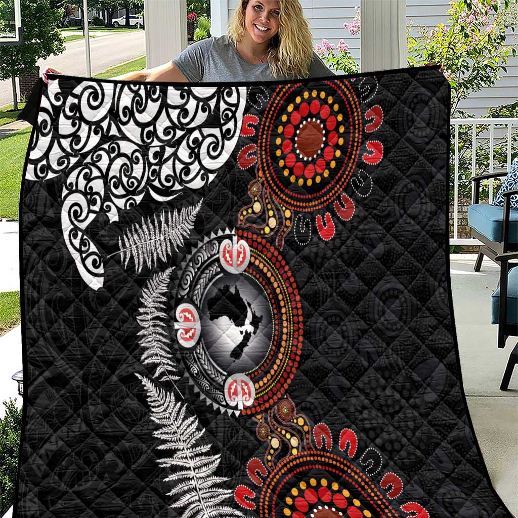 Australia and New Zealand Together Quilt Aboriginal and Maori Art Tattoo LT03 Black - Polynesian Pride