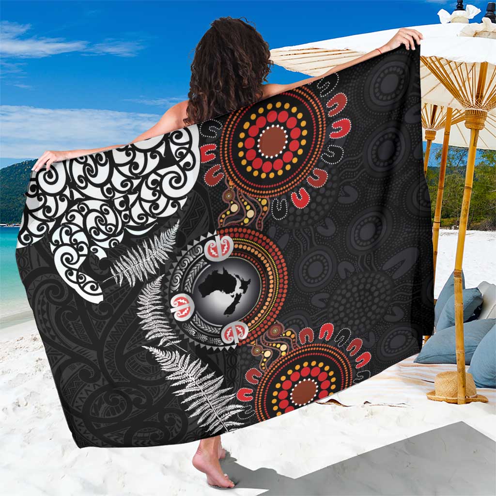 Australia and New Zealand Together Sarong Aboriginal and Maori Art Tattoo LT03 One Size 44 x 66 inches Black - Polynesian Pride