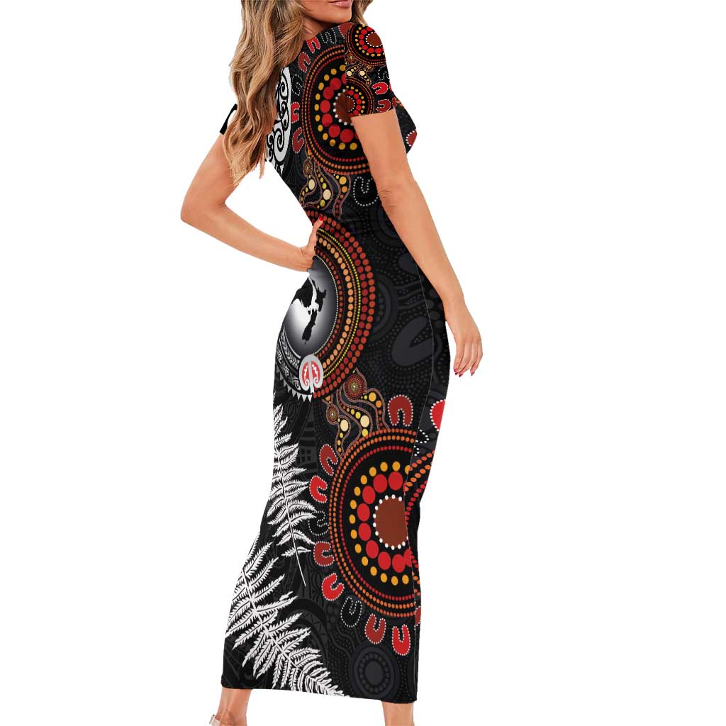 Australia and New Zealand Together Short Sleeve Bodycon Dress Aboriginal and Maori Art Tattoo