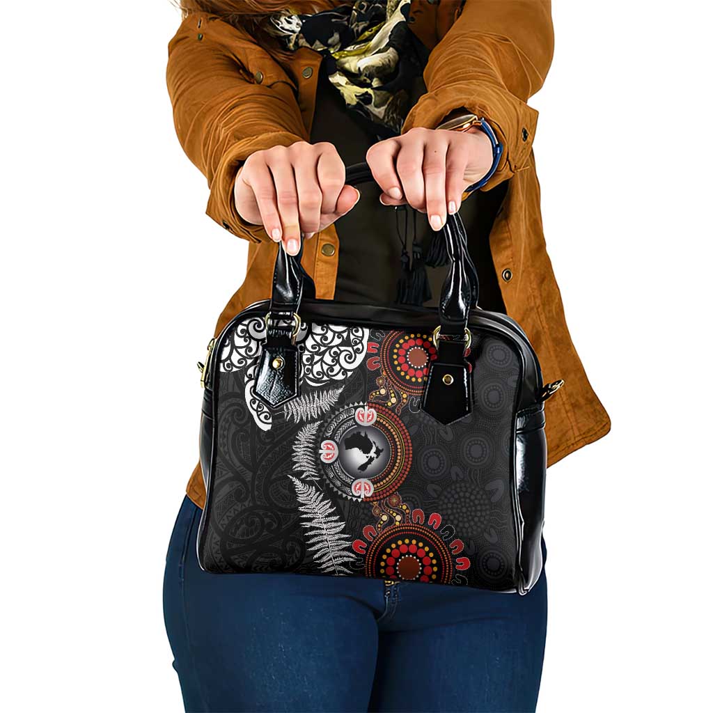 Australia and New Zealand Together Shoulder Handbag Aboriginal and Maori Art Tattoo LT03 One Size Black - Polynesian Pride
