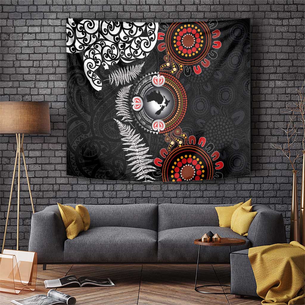 Australia and New Zealand Together Tapestry Aboriginal and Maori Art Tattoo LT03 Black - Polynesian Pride