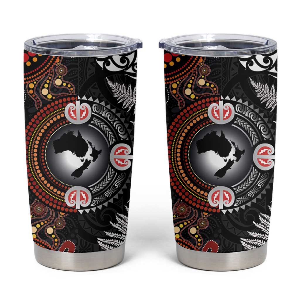 Australia and New Zealand Together Tumbler Cup Aboriginal and Maori Art Tattoo