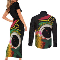 Vanuatu Selebretem 44th Indipendens Dei Couples Matching Short Sleeve Bodycon Dress and Long Sleeve Button Shirt Sand Drawing Turtle Melanesian Vibes