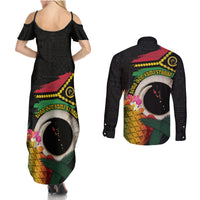 Vanuatu Selebretem 44th Indipendens Dei Couples Matching Summer Maxi Dress and Long Sleeve Button Shirt Sand Drawing Turtle Melanesian Vibes