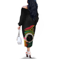Vanuatu Selebretem 44th Indipendens Dei Family Matching Off The Shoulder Long Sleeve Dress and Hawaiian Shirt Sand Drawing Turtle Melanesian Vibes