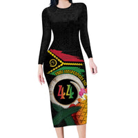 Vanuatu Selebretem 44th Indipendens Dei Long Sleeve Bodycon Dress Sand Drawing Turtle Melanesian Vibes