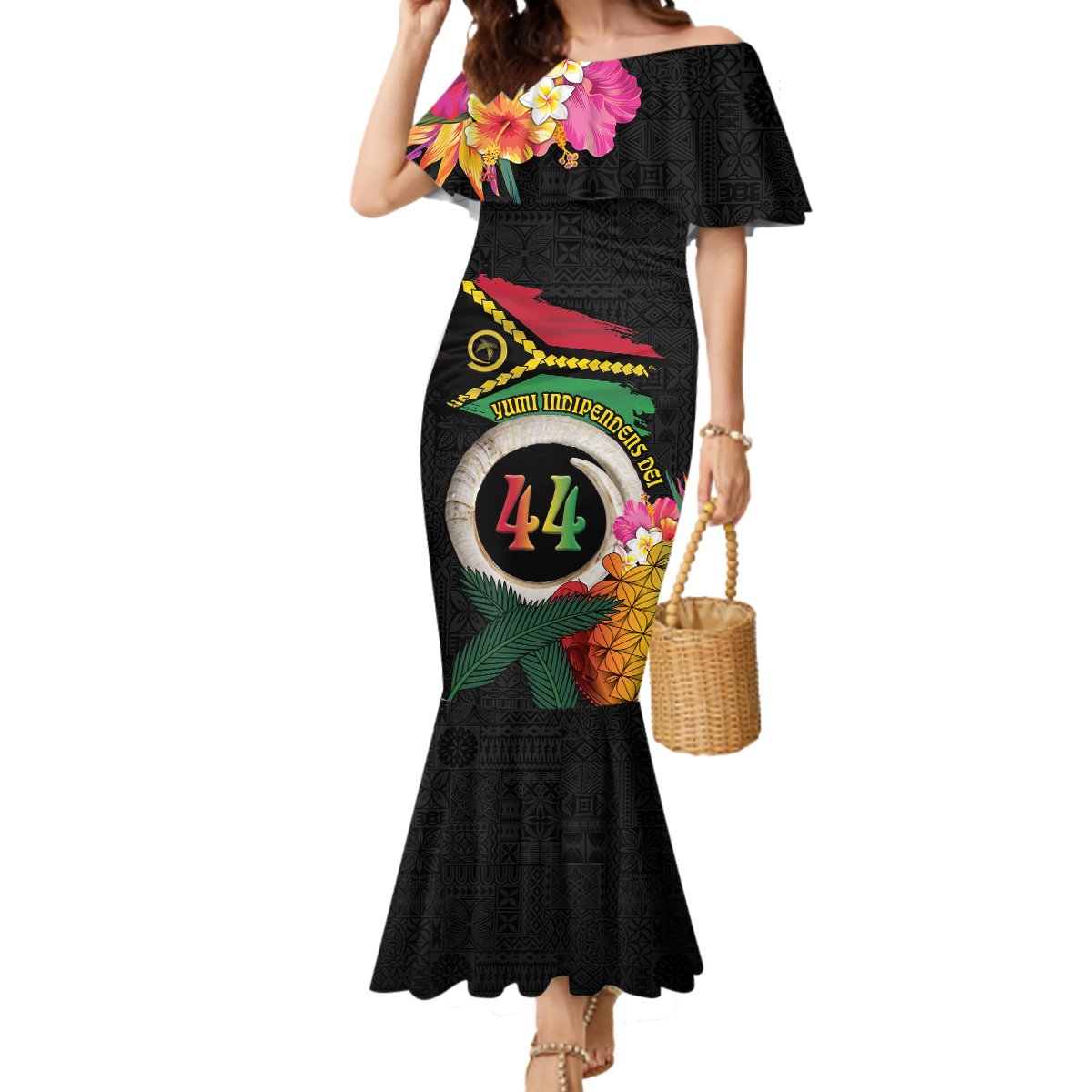 Vanuatu Selebretem 44th Indipendens Dei Mermaid Dress Sand Drawing Turtle Melanesian Vibes LT03 Women Black - Polynesian Pride