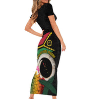 Vanuatu Selebretem 44th Indipendens Dei Short Sleeve Bodycon Dress Sand Drawing Turtle Melanesian Vibes