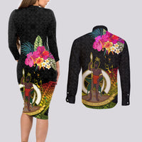 Vanuatu Ni-Van Couples Matching Long Sleeve Bodycon Dress and Long Sleeve Button Shirt Coat of Arms Sand Drawing