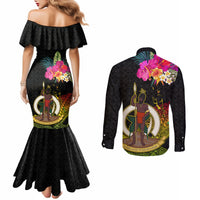 Vanuatu Ni-Van Couples Matching Mermaid Dress and Long Sleeve Button Shirt Coat of Arms Sand Drawing