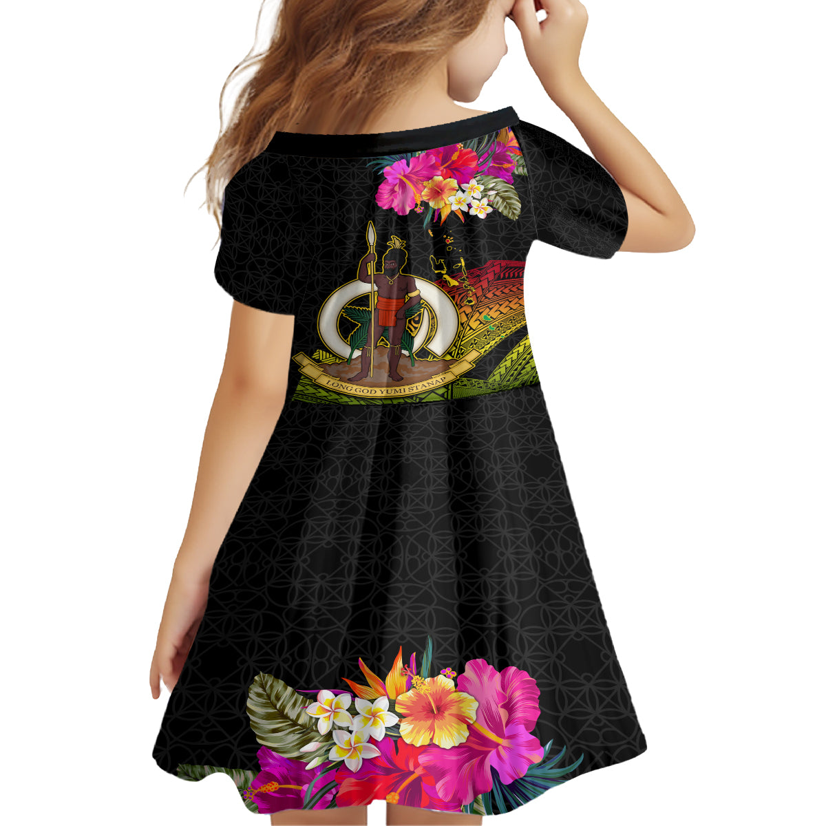 Vanuatu Ni-Van Family Matching Long Sleeve Bodycon Dress and Hawaiian Shirt Coat of Arms Sand Drawing