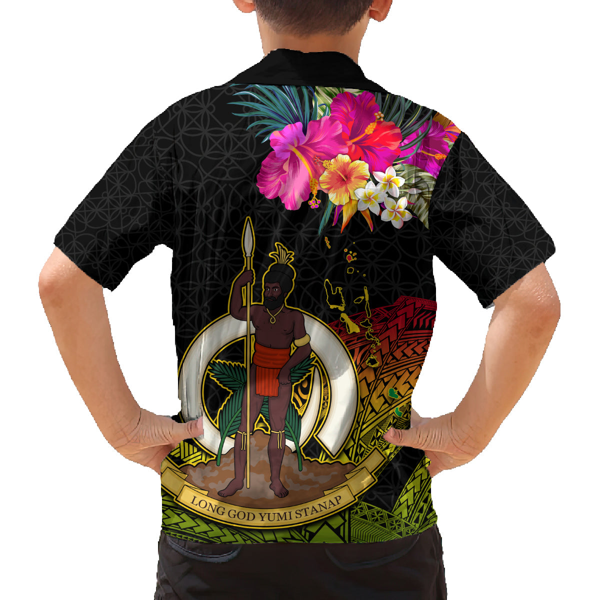 Vanuatu Ni-Van Family Matching Off Shoulder Maxi Dress and Hawaiian Shirt Coat of Arms Sand Drawing